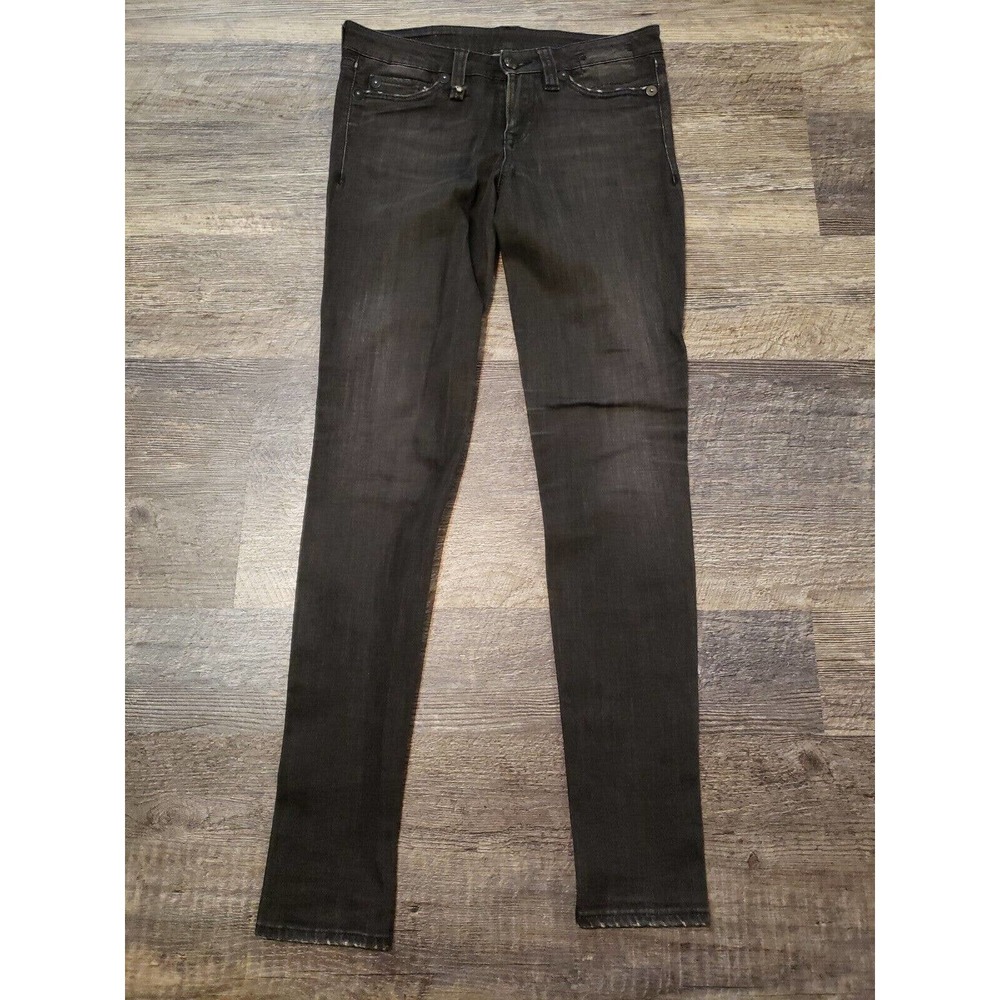 R13 Women's Hose Denim Skinny Jeans Black Distressed Size 24 Vintage Black (D